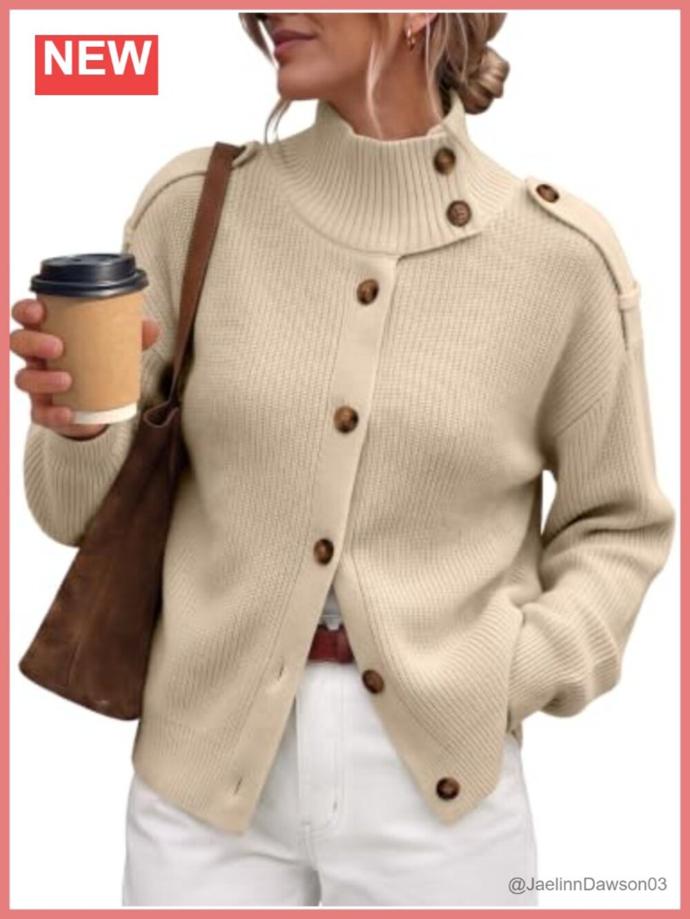 Womens Mock Neck Ribbed Knit Button Cardigan Sweater